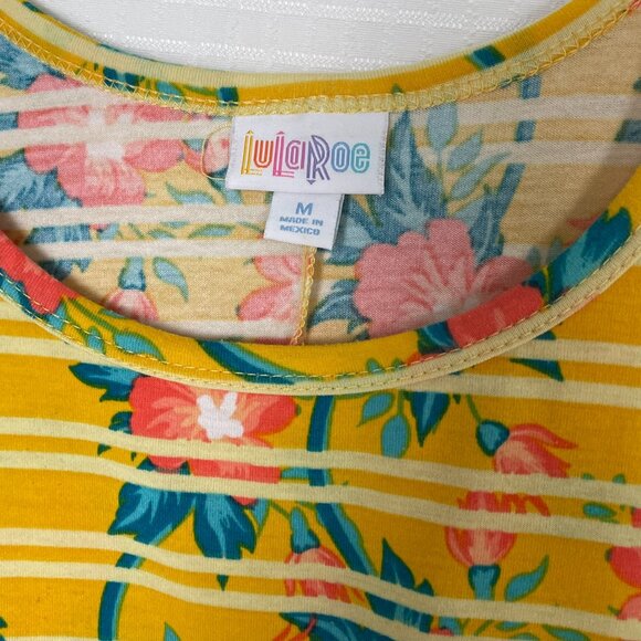 Lularoe Uneven Hem Yellow Floral Short Sleeve Swing Style T-Shirt Dress Size M - Picture 5 of 10